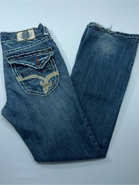 Laguna Beach Skulls Thick Stitch Jeans Mens Size 34x35 Wide Leg Embroidered Y2K